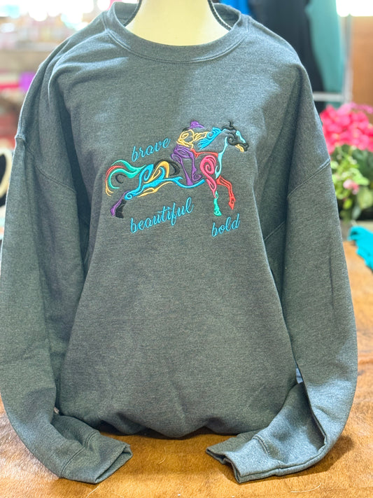 Barn Star Swag Brave Beautiful Bold Embrodiered Crew Neck