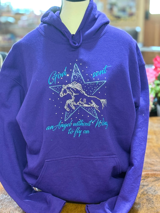 Barn Star Swag Purple Bling Angel Horse Hoodie