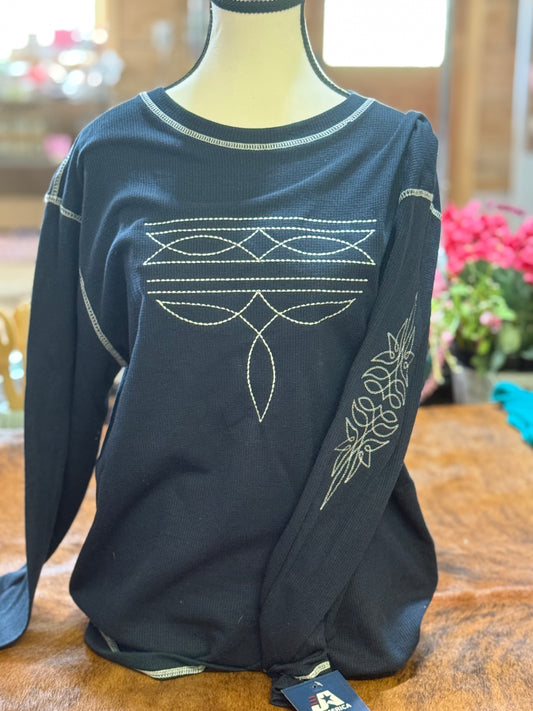 Barn Star Swag Embroidered Boot Stitch Thermal Long Sleeve Tee