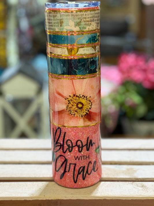 Mixed Media Stunnig 32 oz Tipsy Plumb Bloom With Grace Tumbler
