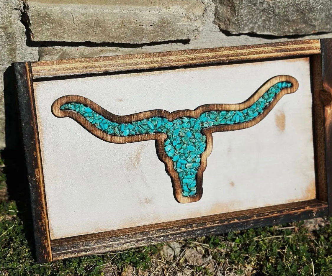 Turquoise and White Longhorn Decor