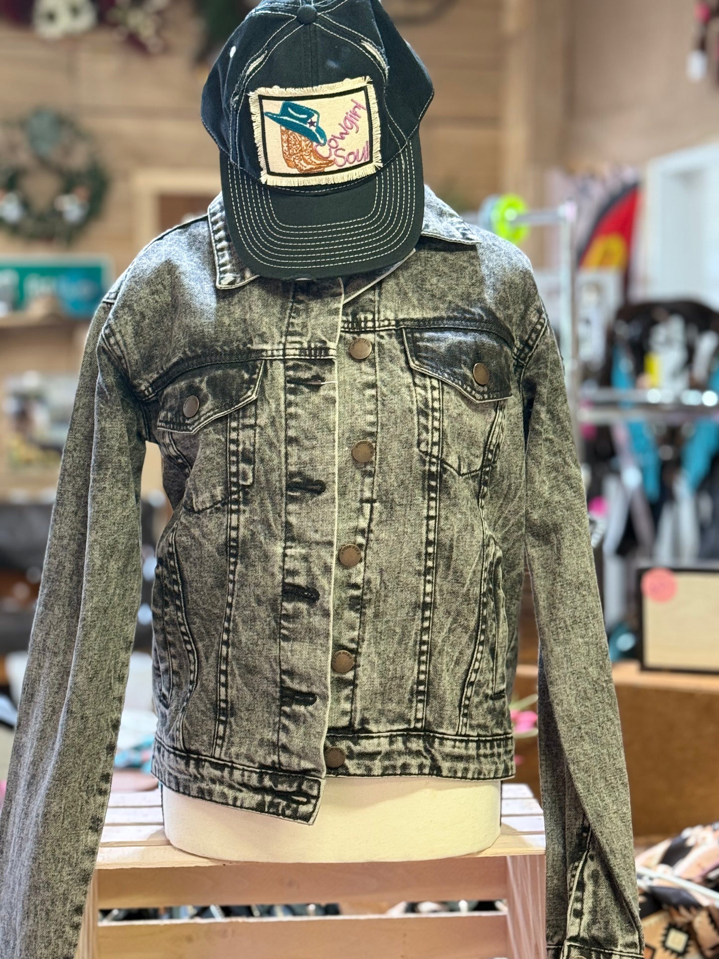 Barn Star Swag Mineral Washed Demin Boot Stitch Embroydered Jacket