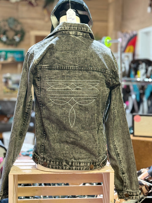 Barn Star Swag Mineral Washed Demin Boot Stitch Embroydered Jacket