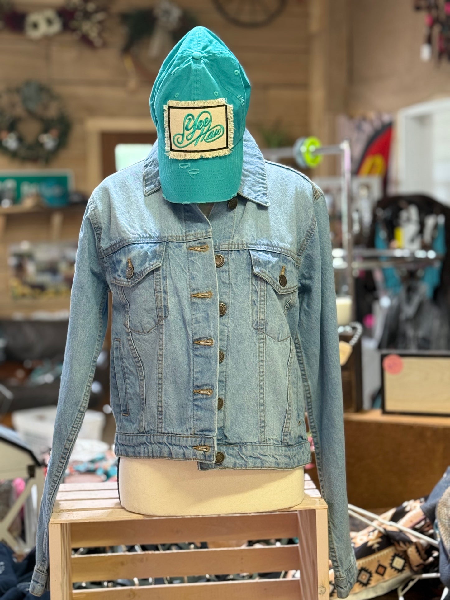 Barn Star Swag Light Denim Embroidered Jacket