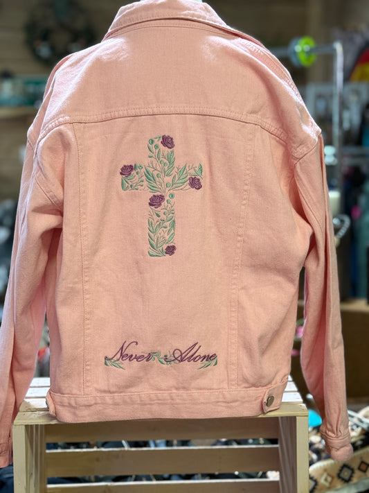 Barn Star Swag Embrodiered Never Along Cross Denim Jacket