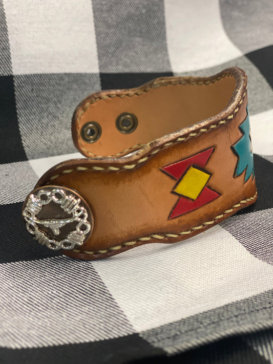 Aztec Leather Painted Cuff With Conco