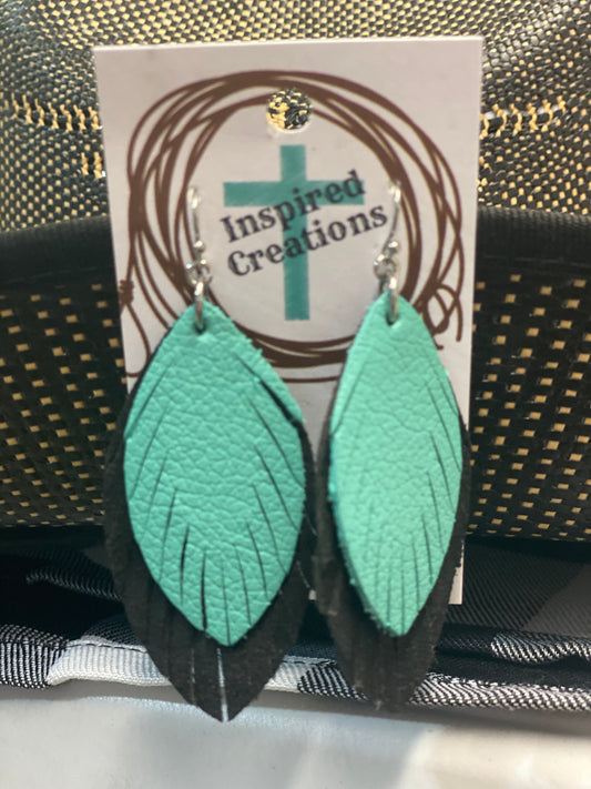 Teal and Black Leather Earrings