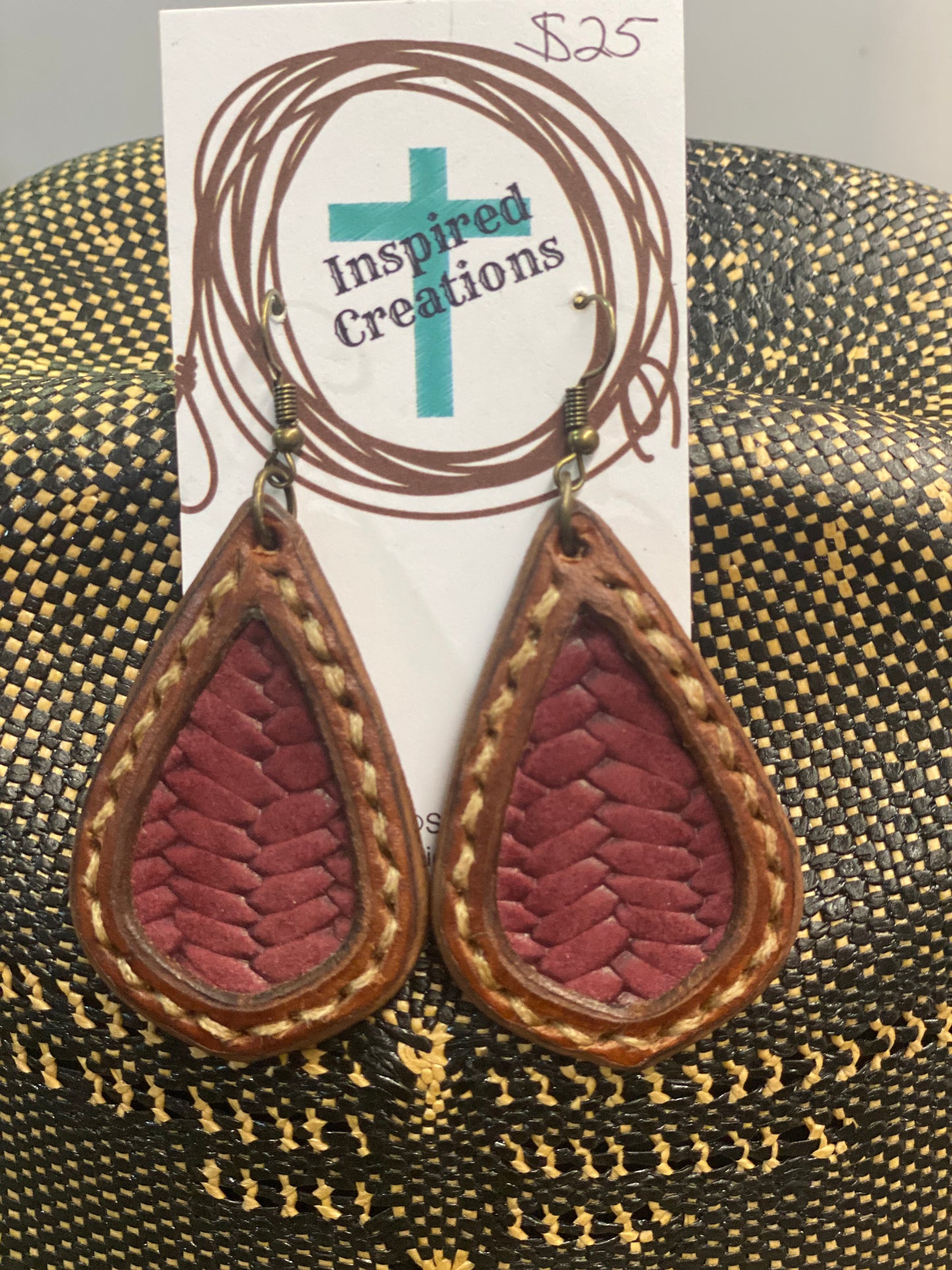 Red Teardrop Leather Earrings