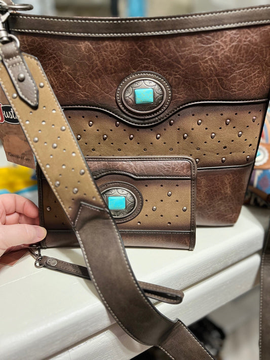 Murdoch Justin Women's Concho Inlay Crossbody Handbag and Wallet Combo