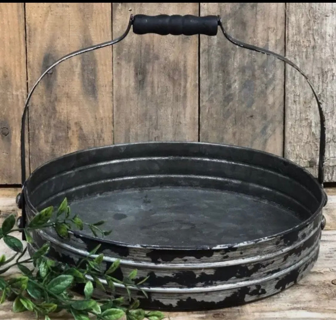 Black Distressed Tray With Handle