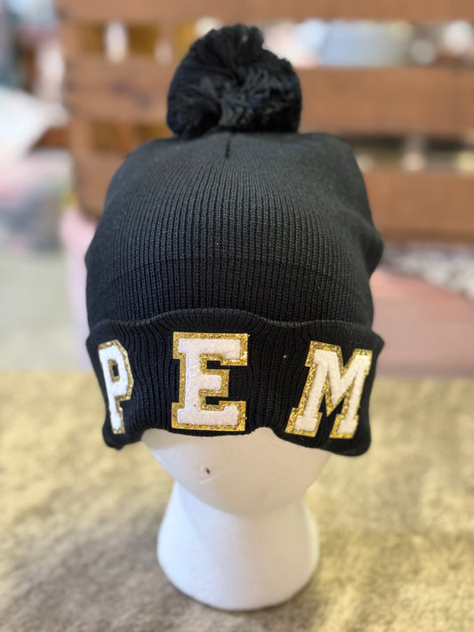 PEM Patch Stocking Hat with Pom
