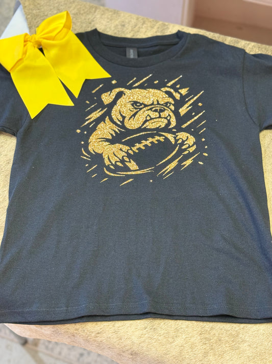 Black and gold Glitter Bulldog Football Tee ** Can Be Customized**