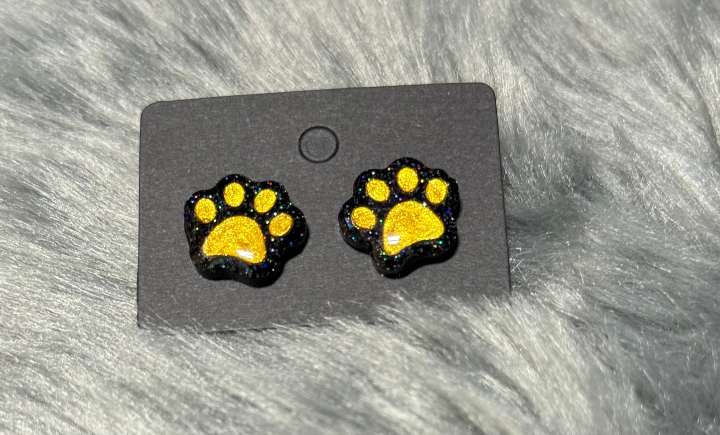 Hypoallergenic Paw Stud Earrings Black and Gold