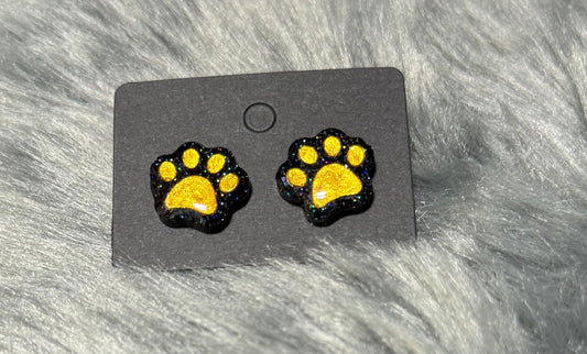 Hypoallergenic Paw Stud Earrings Black and Gold
