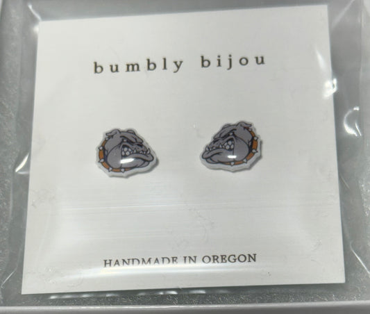 Bulldog Mascot Earrings Hypoallergenic Titanium Post Earrings