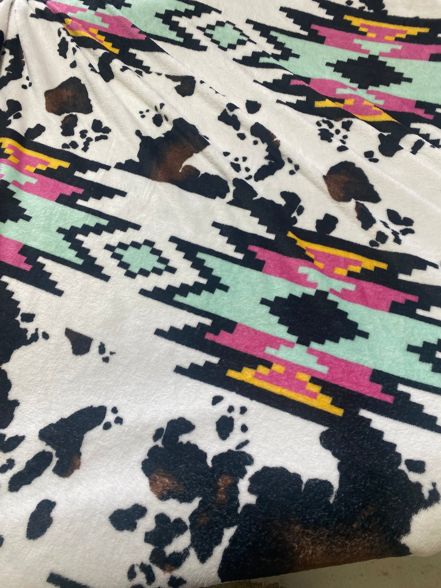 Cow Print with Mint and pink aztec oversized Throw Blanket