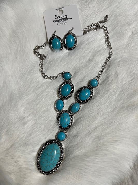 New Western Lariat Style Turquoise Necklace Set
