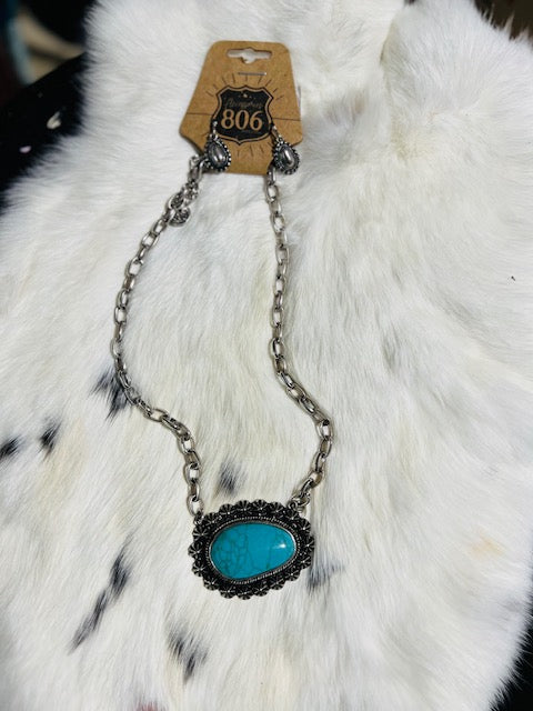 Turquoise Concho Necklace Set with Earrings