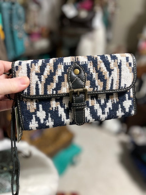 Myra Envelope Black and White Saddle Blanket Wallet Handbag