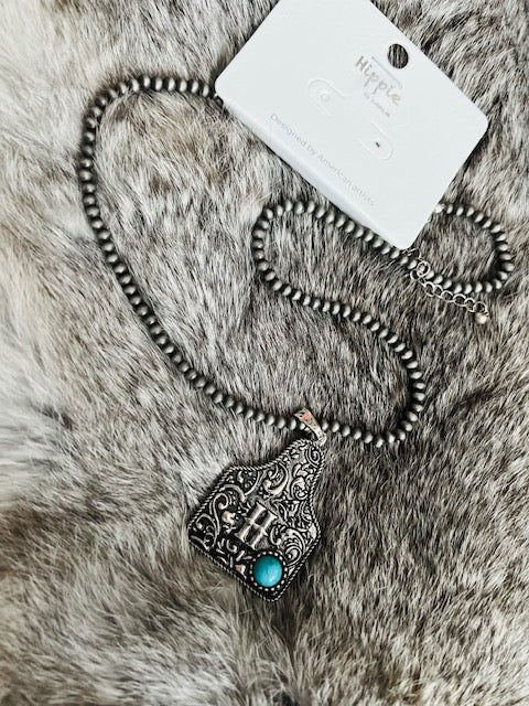 Silver and Turquoise Letter/Initial Western Necklace