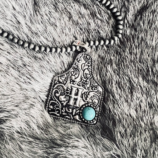 Silver and Turquoise Letter/Initial Western Necklace