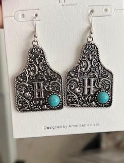 Cow Tag Letter Earrings