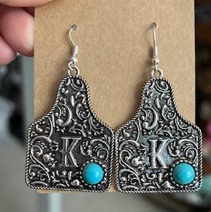 Cow Tag Letter Earrings