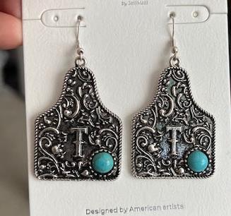Cow Tag Letter Earrings