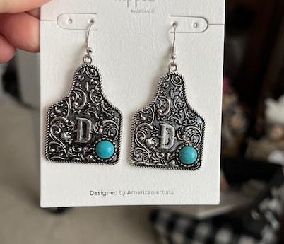Cow Tag Letter Earrings