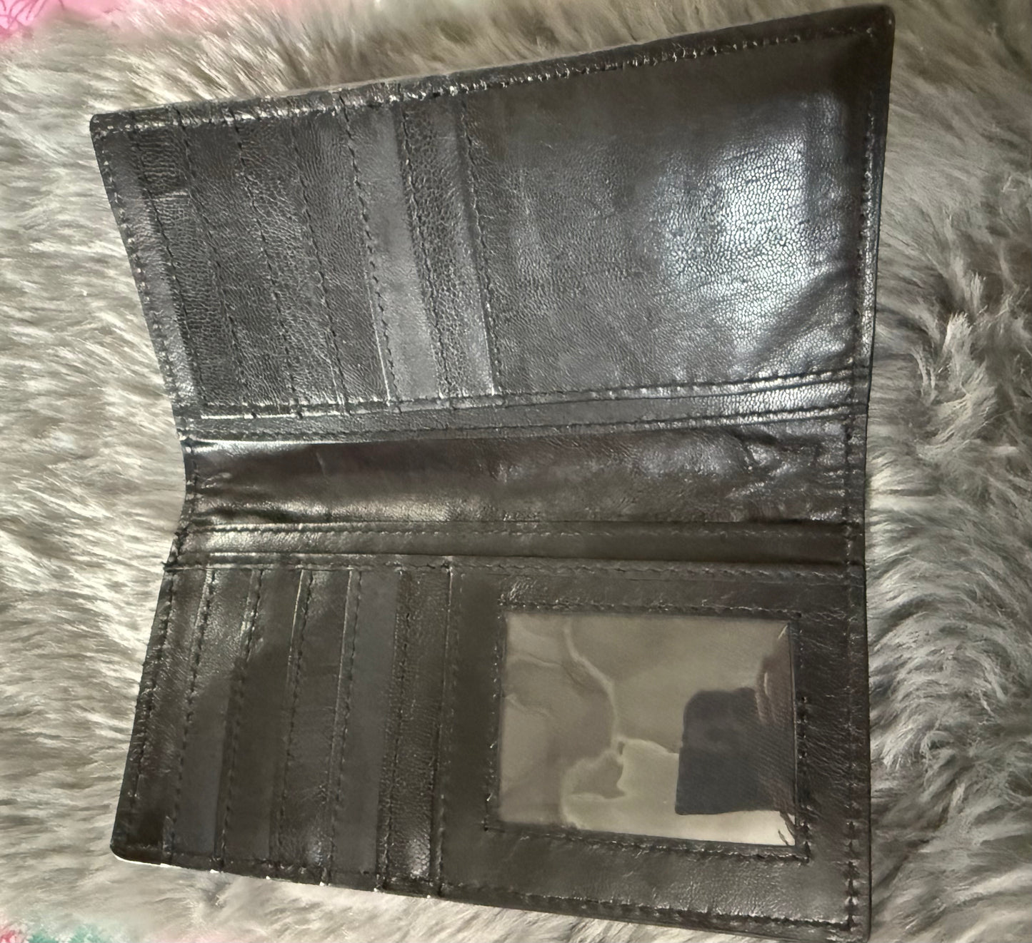 Genuine Tooled leather with hair on hide Check book/Wallet