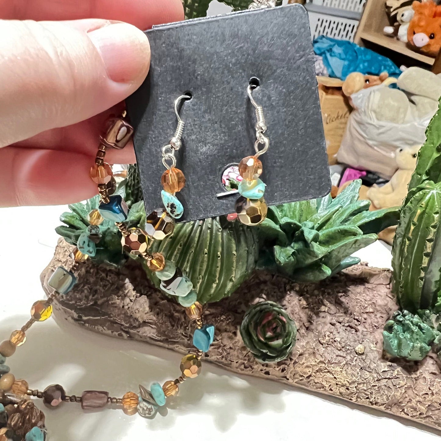 Crushed Stone Heart Necklace and Earrings
