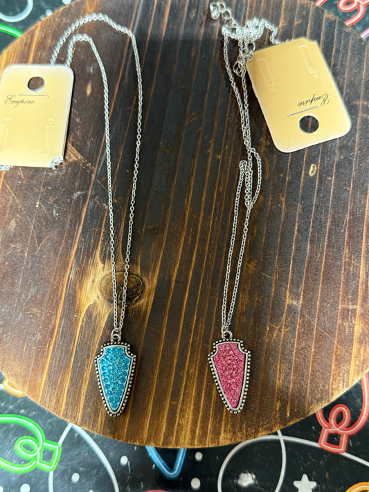 Turquoise or Pink Faux Arrowhead Necklace