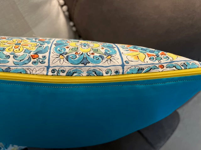 Mediterranean Turquoise and Yellow Tiled  Pillow Covers - Set of 2