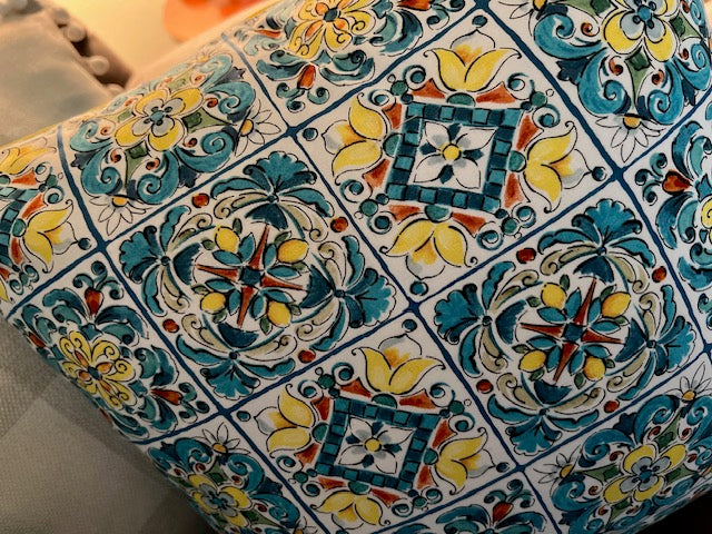 Mediterranean Turquoise and Yellow Tiled  Pillow Covers - Set of 2