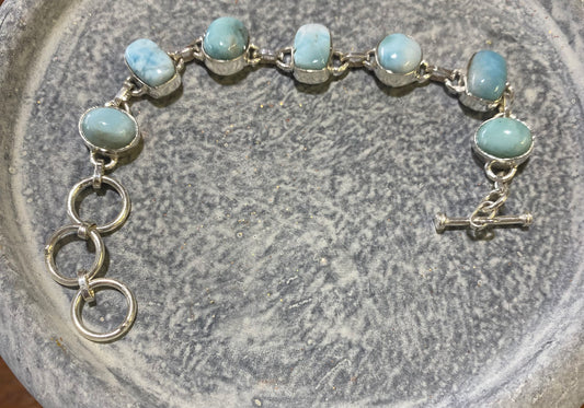 Genuine Larimar Adjustable Bracelet on 925 Silver