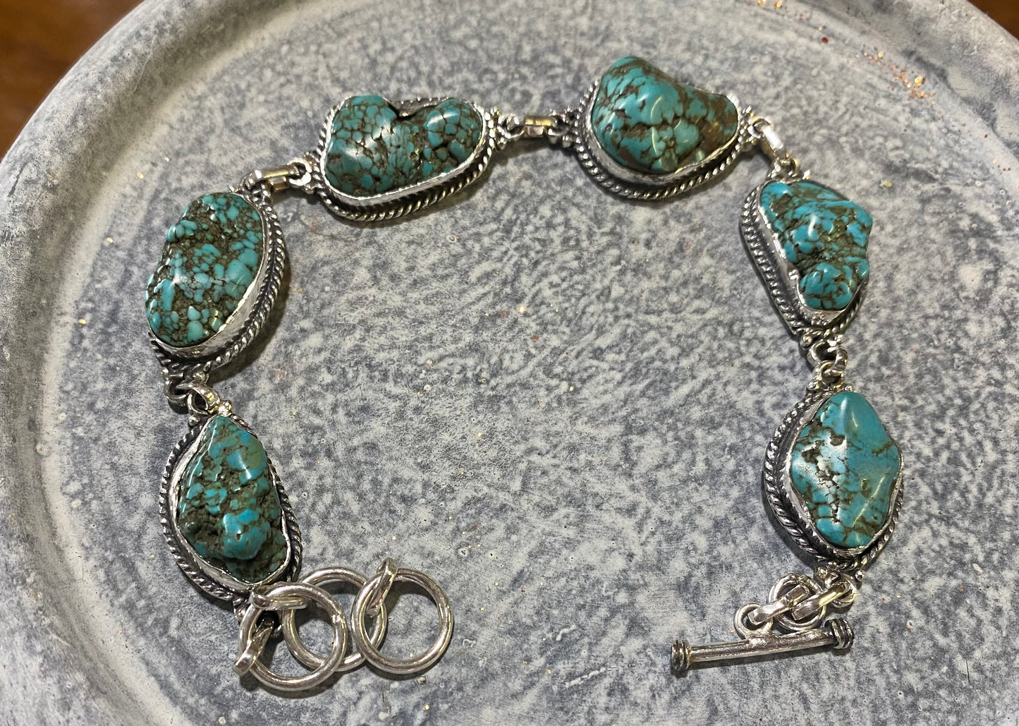 Genuine Chunky Blue turquoise 925 Silver Tennis Bracelet