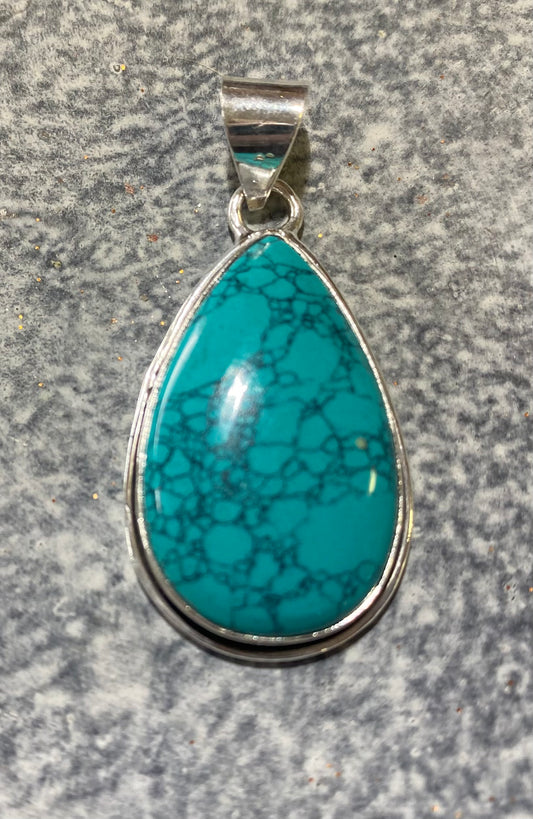 Genuine Blue Turquoise Teardrop 925 silver Pendant