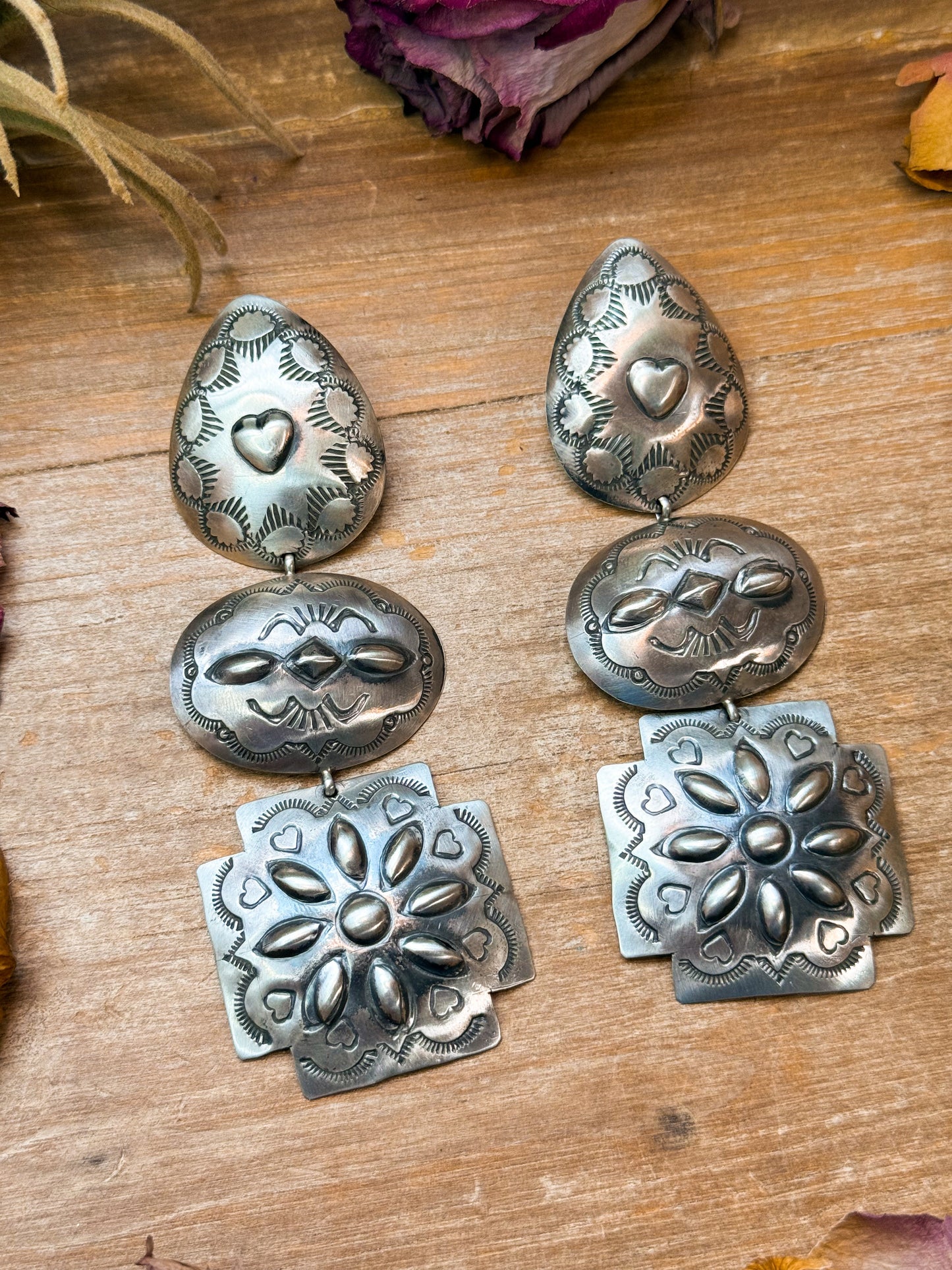 Sterling Silver Concho Dangle Earrings – Native Made by Rita Lee (Navajo Artist)