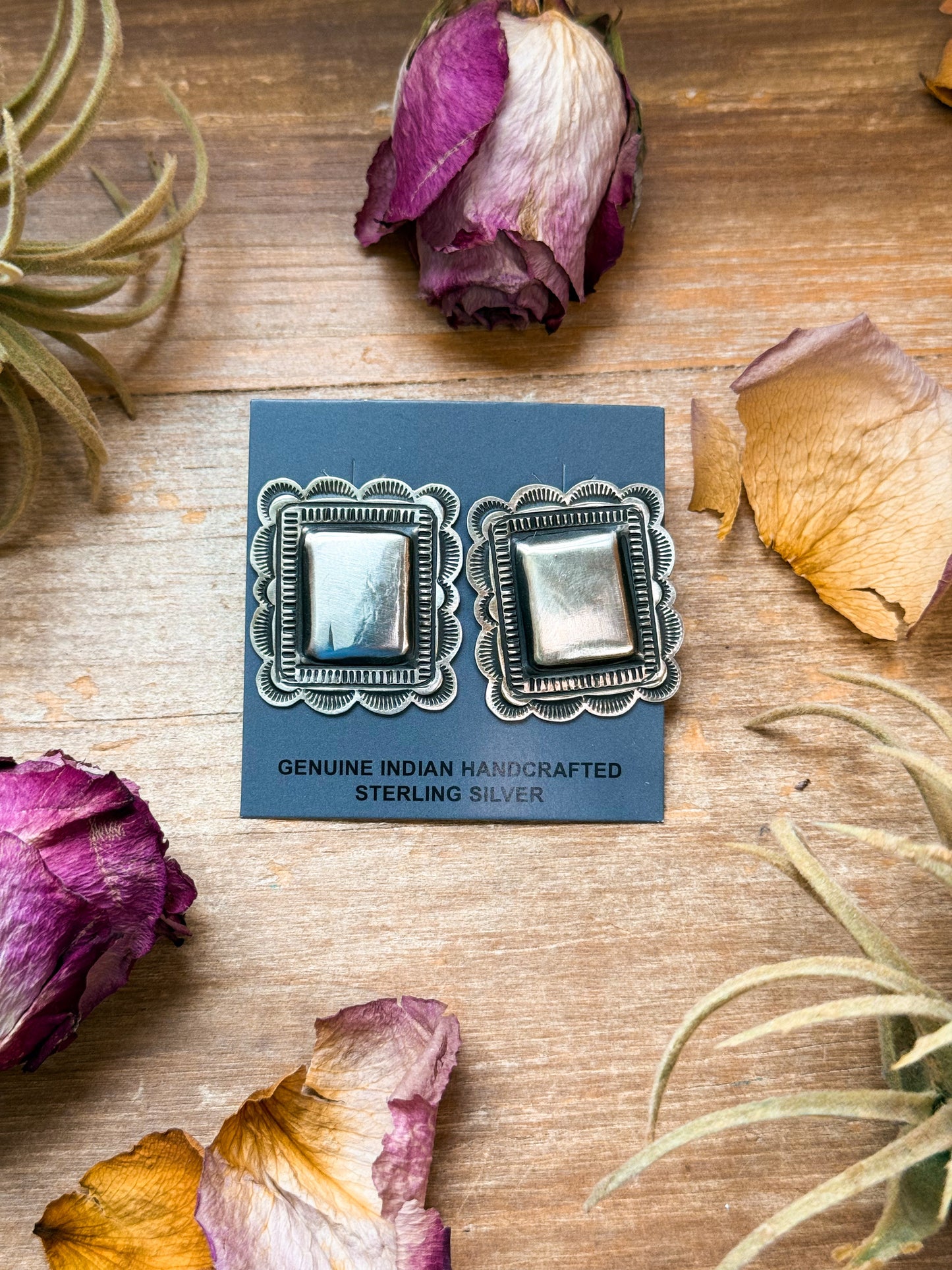 Sterling Silver Square Stud Earrings – Artist Leander Tahe – USA Made