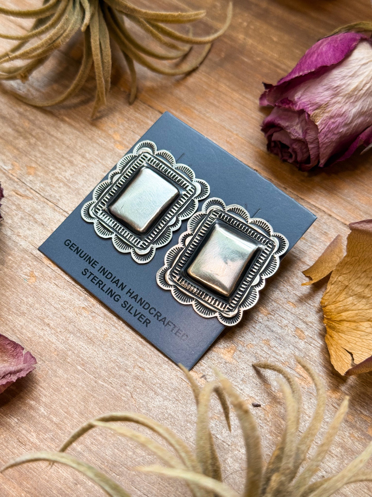 Sterling Silver Square Stud Earrings – Artist Leander Tahe – USA Made
