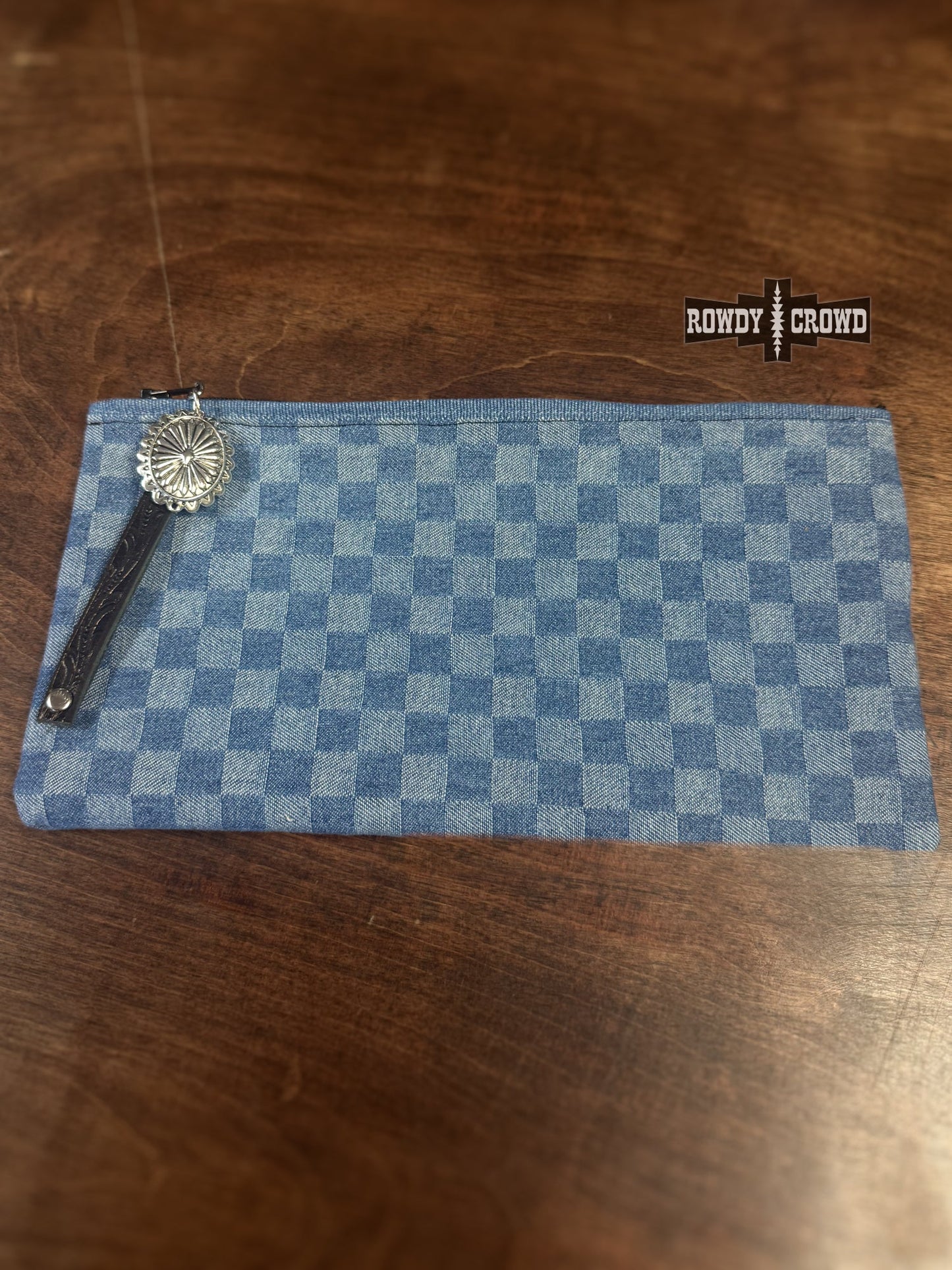 Checkered Denim Cosmetic Bag