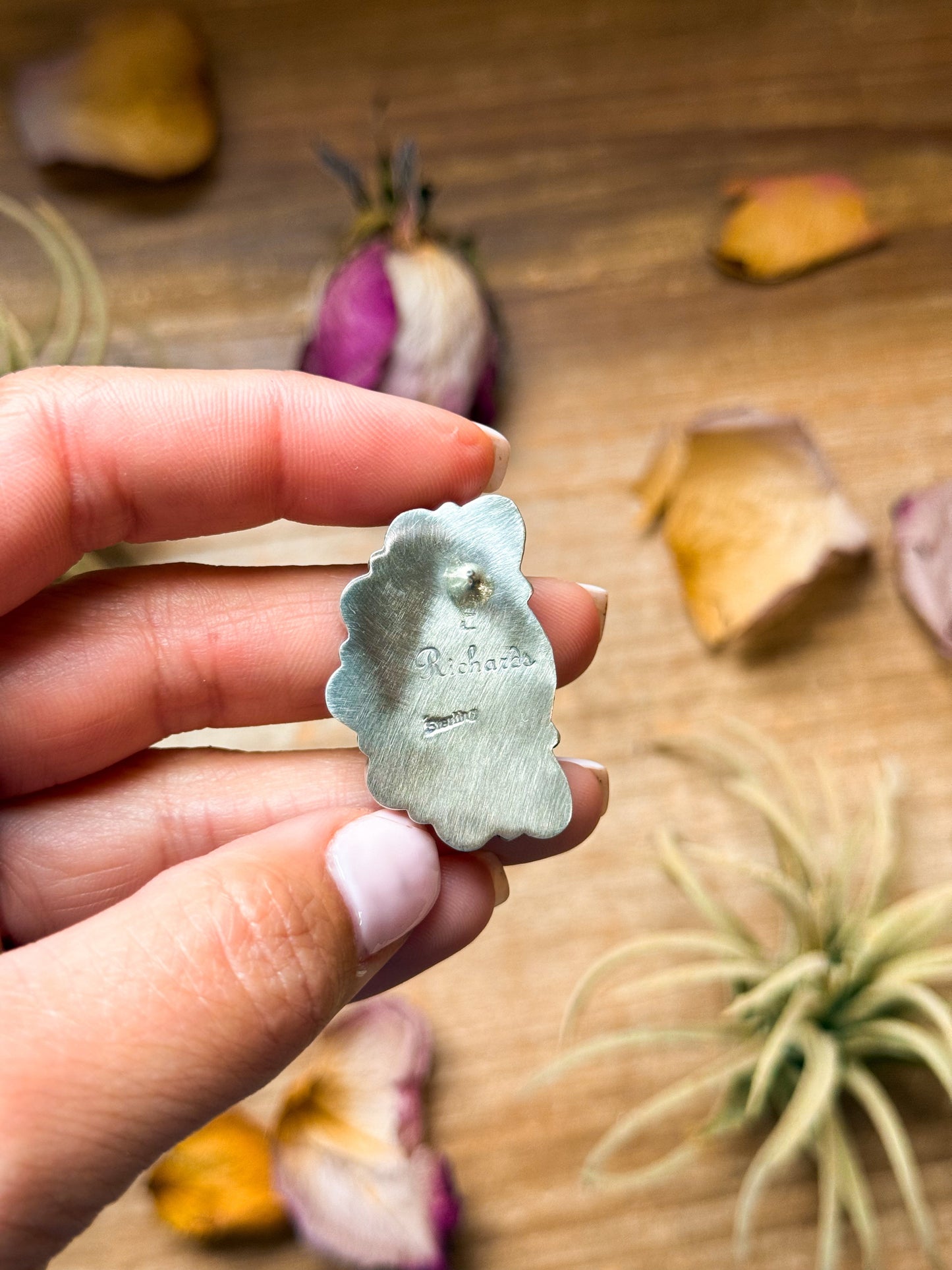 Sterling Silver Kingman Turquoise Half Cluster Earrings – Native Made by E. Richards (Navajo Artist)