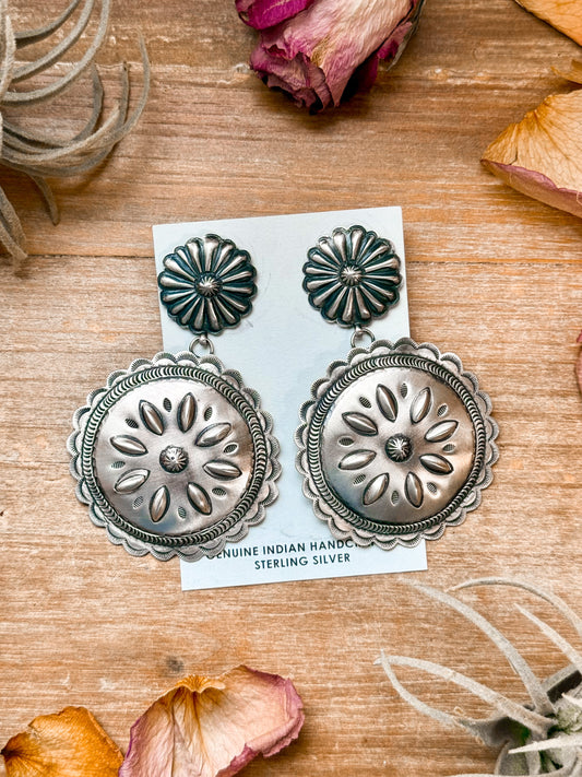 Sterling Silver Dangle Earrings – Native Made by Eugene Charles (Navajo Artist)