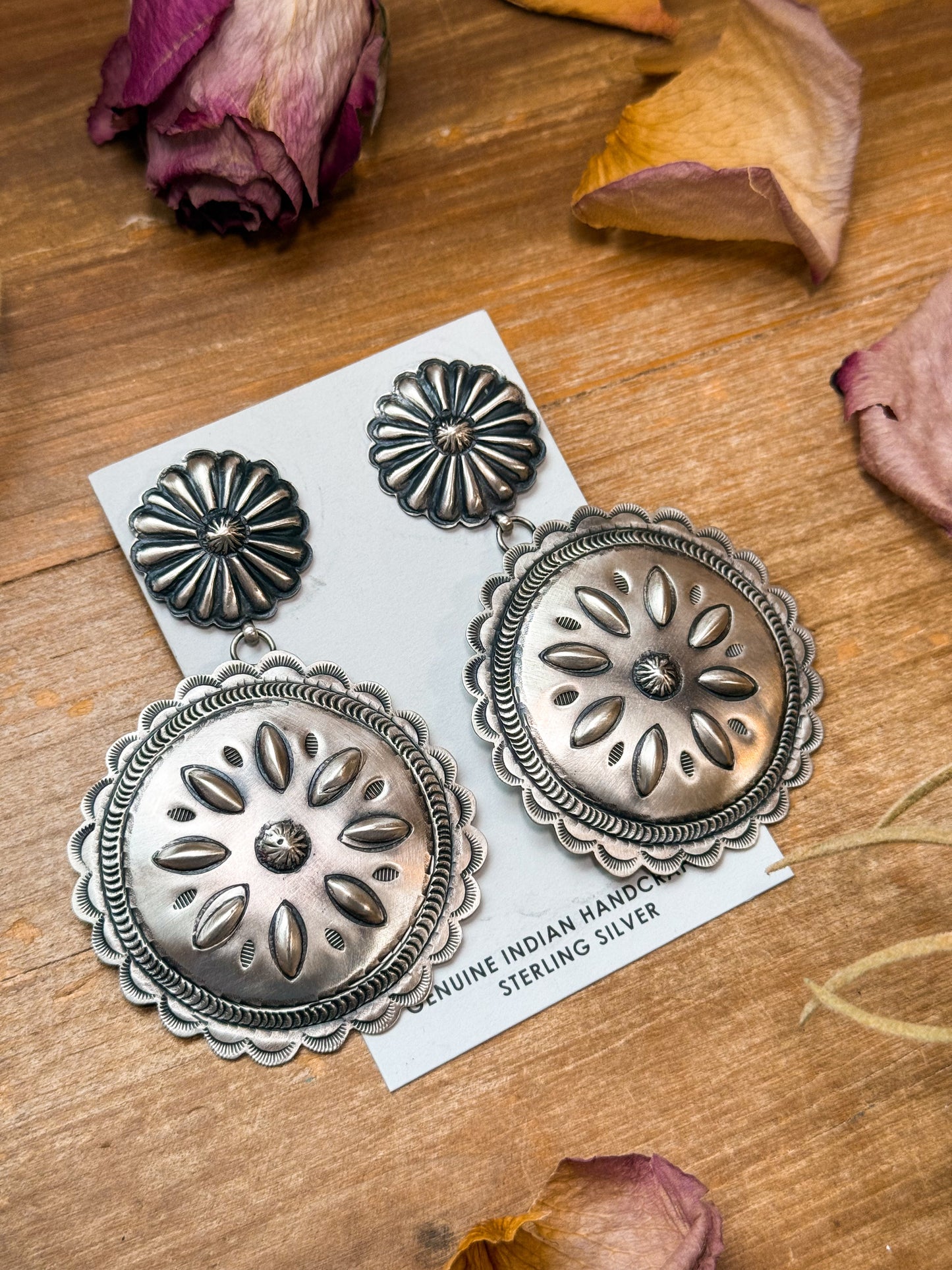 Sterling Silver Dangle Earrings – Native Made by Eugene Charles (Navajo Artist)