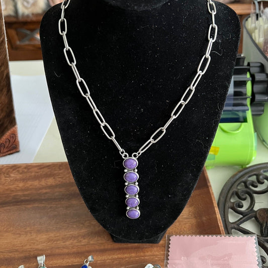 3 Stone Purple Paper Clip Chain Necklace 18 - inch