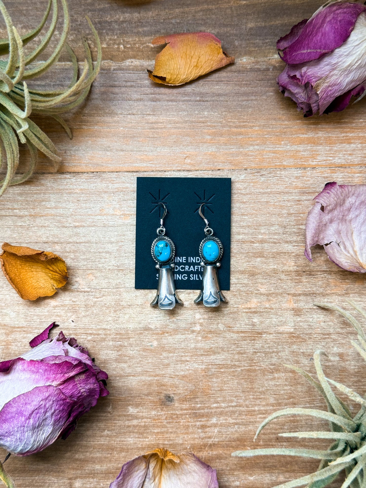 Sterling Silver Blossom Dangle Earrings with Kingman Turquoise