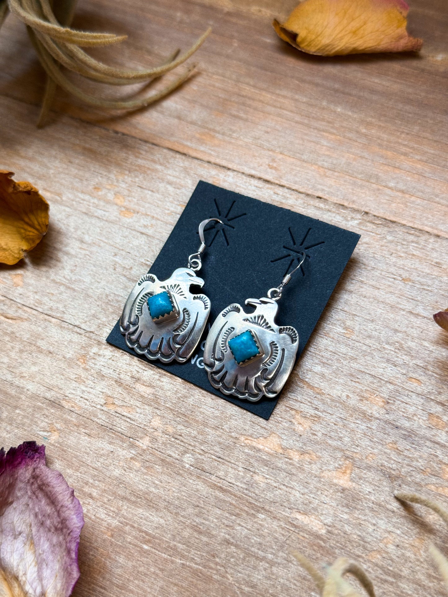 Sterling Silver Eagle Dangle Earrings with Turquoise
