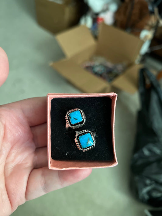 Navajo Handmade - Aaron Begay Crossover Genuine Turquoise in Sterling Silver Ring