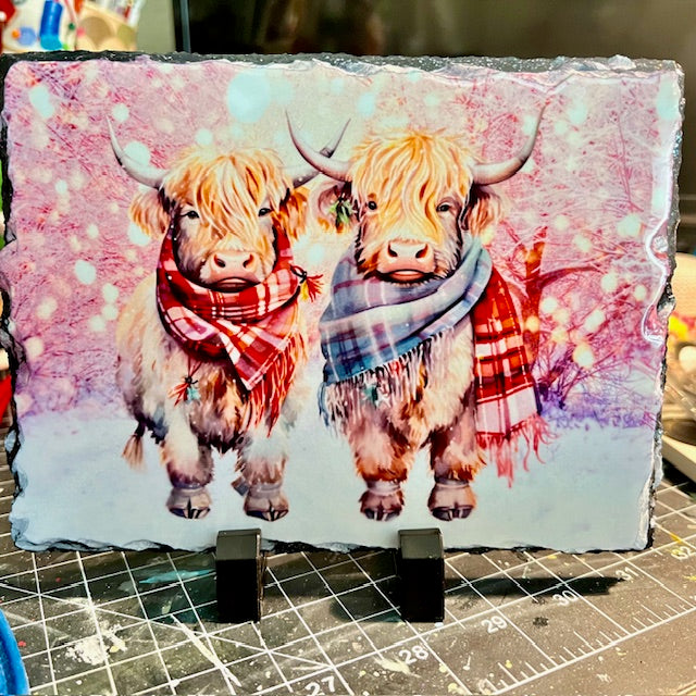 Highland Cow Granite Slate Home Decor Plaque