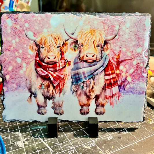 Highland Cow Granite Slate Home Decor Plaque
